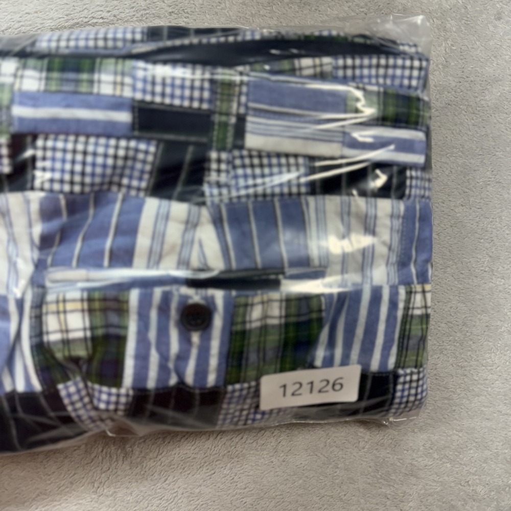 Tommy Hilfiger Shorts Mens 42 Blue Green Patchwork Madras Plaid Preppy Summer - Picture 11 of 11